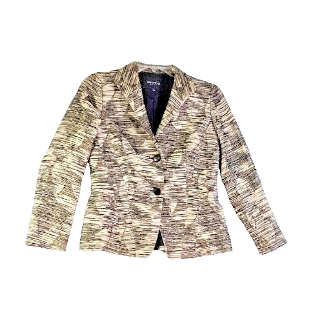 LAFAYETTE 148 New York Women's Tan Black Marled Blazer Jacket Sz 4 Linen Blend - Picture 2 of 9